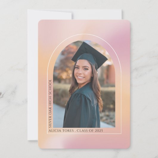ピンクのオレンジ色の審美的グラデーション、写真の卒業 案内状