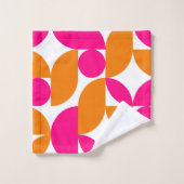 ピンクのオレンジ色の幾何学中央世紀のパターン バスタオルセット (ウォッシュタオル)