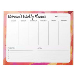 ピンクのオレンジ色の抽象芸術ウィークリーリストのメモ帳 ノートパッド