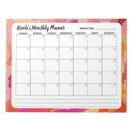 ピンクのオレンジ色の抽象芸術月別カレンダーメモ帳 ノートパッド