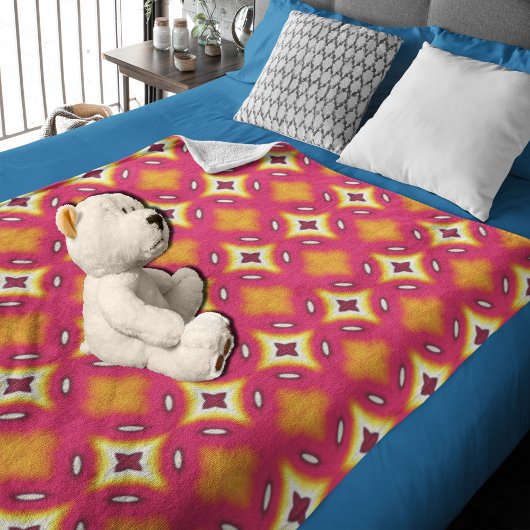 ピンクのオレンジ色の抽象芸術花柄 フリースブランケット