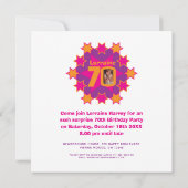 ピンクのオレンジ色の星写真70サプライズ誕生日パーティー 招待状 (裏面)