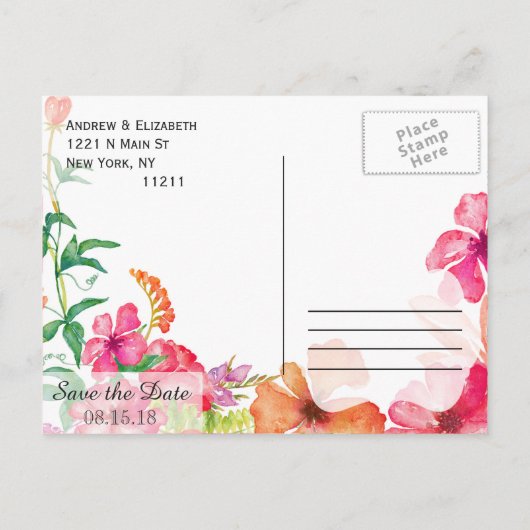 ピンクのオレンジ色の水の庭の日付を保存 案内ポストカード (裏面)