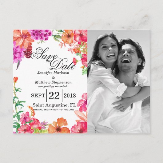 ピンクのオレンジ色の水の庭の日付を保存 案内ポストカード (正面)