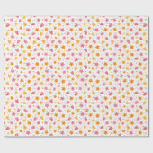 ピンクのオレンジ色の水の色の星ハートパターン ラッピングペーパー (フラット)
