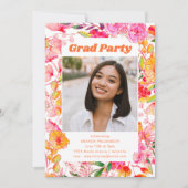 ピンクのオレンジ色の水の色の花グラードパーティー写真 招待状 (正面)