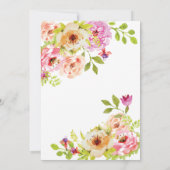 ピンクのオレンジ色の水彩枠の花 | 結婚s 招待状 (裏面)