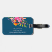 ピンクのオレンジ色の水色の花カスタム咲き青ID ラゲッジタグ (裏面横)
