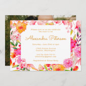 ピンクのオレンジ色の水色の花ベビーシャワー写真 招待状 (正面/裏面)