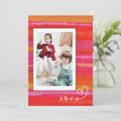 ピンクのオレンジ色の水色4フォトバレンタインデイカード 招待状 (スタンド正面)