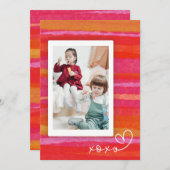 ピンクのオレンジ色の水色4フォトバレンタインデイカード 招待状 (正面/裏面)