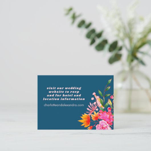 ピンクのオレンジ色の海軍の水色のカジュアル花結婚の色 エンクロージャーカード (スタンド正面)