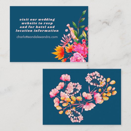 ピンクのオレンジ色の海軍の水色のカジュアル花結婚の色 エンクロージャーカード (正面/裏面)