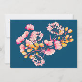 ピンクのオレンジ色の海軍の水色のカジュアル花結婚の色 招待状 (裏面)