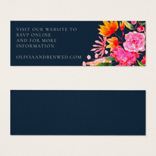 ピンクのオレンジ色の海軍の水色の花の結婚式RSVP (正面&裏面)