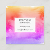 ピンクのオレンジ色の渦巻きとスプラッシュの水色カスタム スクエア名刺 (裏面)