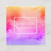 ピンクのオレンジ色の渦巻きとスプラッシュの水色カスタム スクエア名刺 (正面)