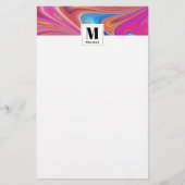 ピンクのオレンジ色の渦巻き溝のデザインモノグラム 便箋 (正面)