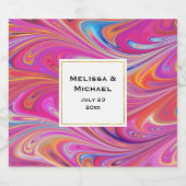 ピンクのオレンジ色の渦巻き溝デザイン結婚ズ スパークリングワインラベル (シングルラベル)