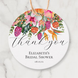 ピンクのオレンジ色の熱帯の花のスクリプトありがとう フェイバータグ