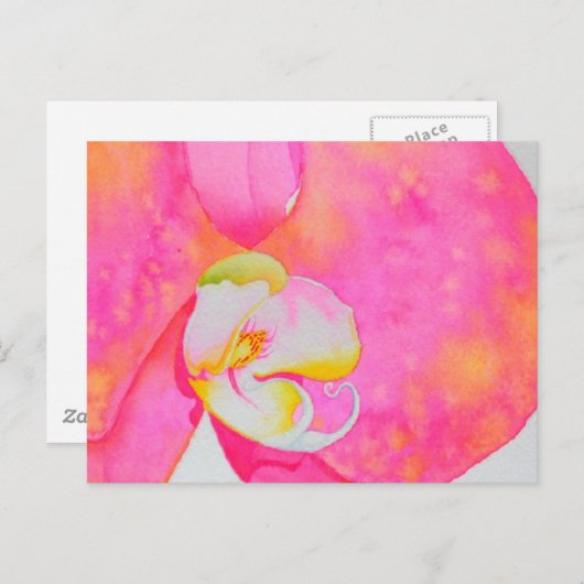 ピンクのオレンジ色の熱帯フローラ水の色ピンクの蘭 ポストカード (正面/裏面)