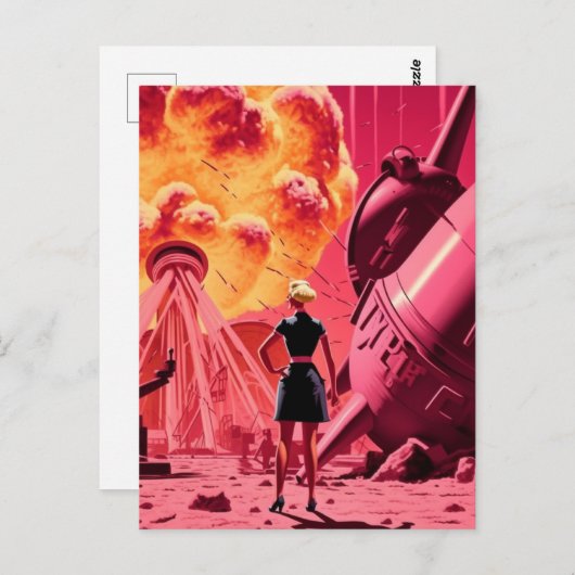 ピンクのオレンジ色の爆弾煙ヴィンテージ漫画 ポストカード (正面/裏面)