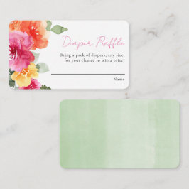 ピンクのオレンジ色の牡丹の赤ちゃんシャワーおむつラッフルカード エンクロージャーカード