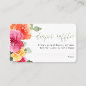 ピンクのオレンジ色の牡丹の赤ちゃんシャワーおむつラッフルカード エンクロージャーカード (正面)