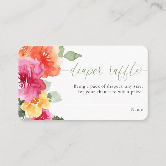ピンクのオレンジ色の牡丹の赤ちゃんシャワーおむつラッフルカード エンクロージャーカード (正面)