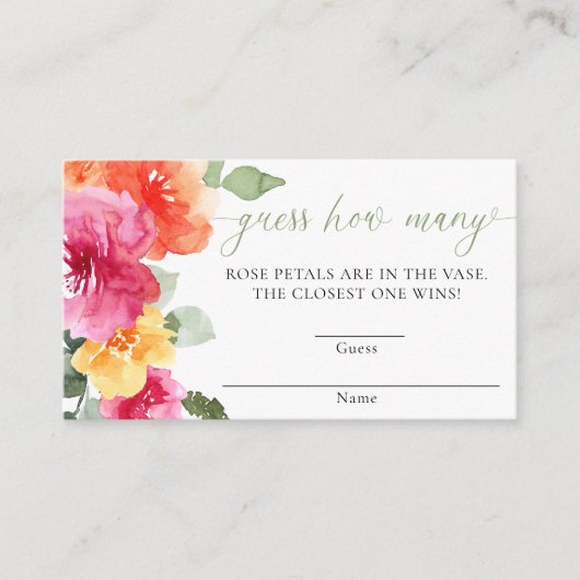 ピンクのオレンジ色の牡丹の赤ちゃんシャワーは、どれくらいの数を推測 エンクロージャーカード (正面)