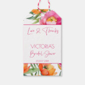 ピンクのオレンジ色の牡丹エレガントブライダルシャワーのお願い ギフトタグ (正面)