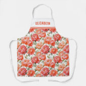 ピンクのオレンジ色の牡丹花柄 | パーソナライズされた エプロン (正面)
