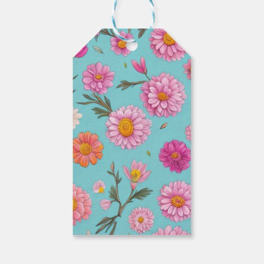 ピンクのオレンジ色の白いフローラデイジーフローラ ギフトタグ (裏面)