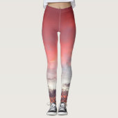 ピンクのオレンジ色の白い雲の夕日の写真スタイリッシュはっきりした レギンス (正面)