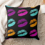 ピンクのオレンジ色の紫のティール（緑がかった色）グリッターの唇の枕 クッション (ブランケット)