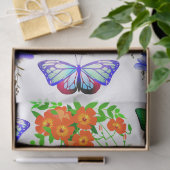 ピンクのオレンジ色の紫色の花の蝶のデカップリ 薄葉紙 (ギフト)