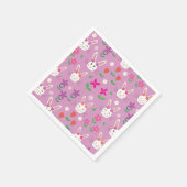 ピンクのオレンジ色の紫色の花を持つイースターバニー スタンダードカクテルナプキン (角)