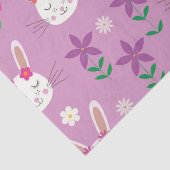 ピンクのオレンジ色の紫色の花を持つキュートなイースターバニー 薄葉紙 (詳細)