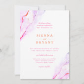 ピンクのオレンジ色の結婚水色 招待状 (正面)
