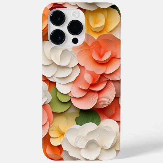 ピンクのオレンジ色の緑の白3-Dルックベゴニアの花 Case-Mate iPhoneケース (裏面)