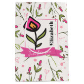 ピンクのオレンジ色の花びら ミディアムペーパーバッグ (正面)