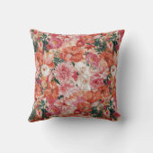 ピンクのオレンジ色の花柄 クッション (裏面)