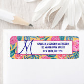 ピンクのオレンジ色の花葉類水彩モノグラム ラベル (インサイチュ)