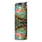 ピンクのオレンジ色の花：正方形の構成 タンブラー (回転左)