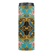 ピンクのオレンジ色の花：正方形の構成 タンブラー (裏面)