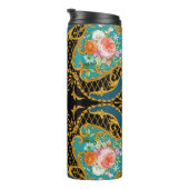 ピンクのオレンジ色の花：正方形の構成 タンブラー (回転右)