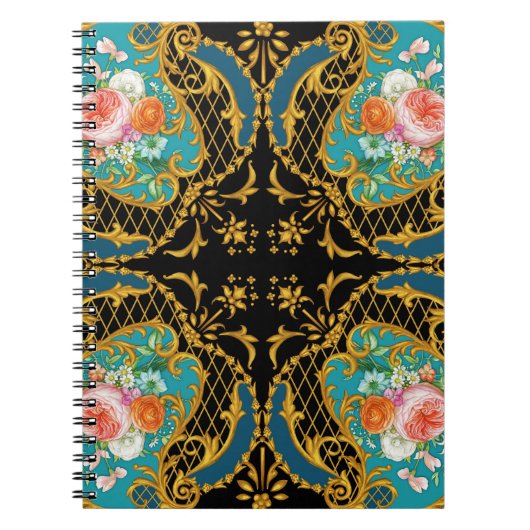 ピンクのオレンジ色の花：正方形の構成 ノートブック (正面)