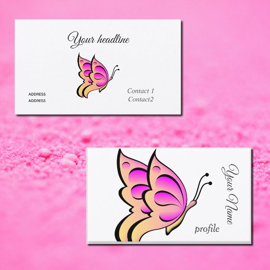 ピンクのオレンジ色の蝶 名刺