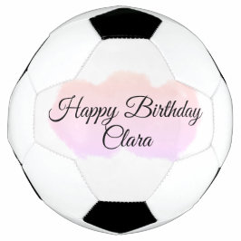 ピンクのオレンジ色の雲パステルハッピーバースデー モダン サッカーボール