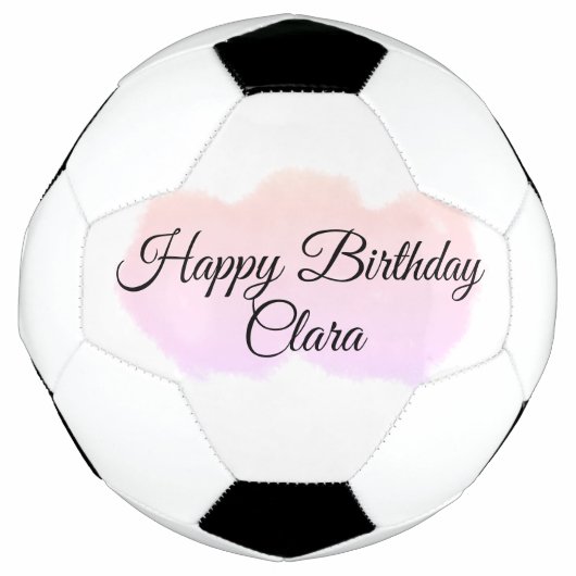 ピンクのオレンジ色の雲パステルハッピーバースデー モダン サッカーボール (正面)
